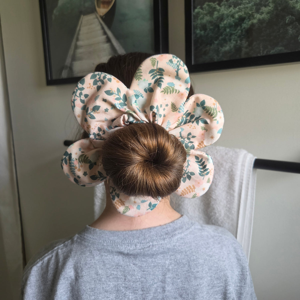 Fern and Floral Flower Scrunchie