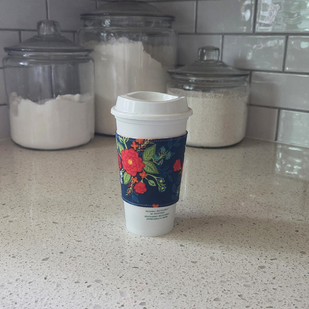 Blue Floral Reversible Coffee Sleeve