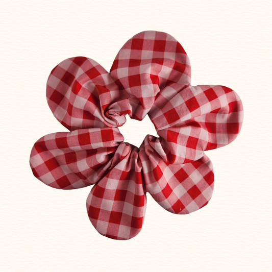 Pink Gingham Flower Scrunchie
