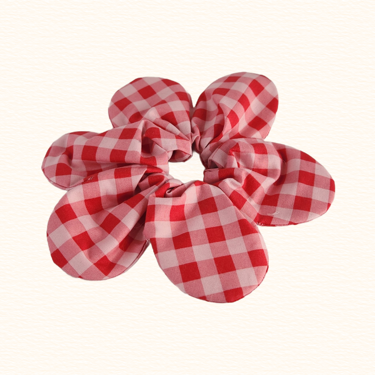 Pink Gingham Flower Scrunchie